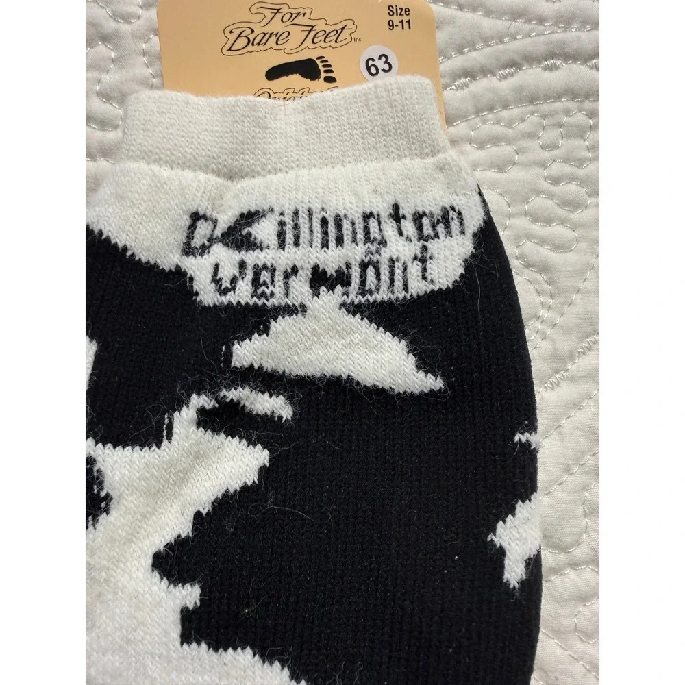 For‎ Bare Feet Crew Socks Size 9-11 Black/White Cow Print Killington VT Made USA